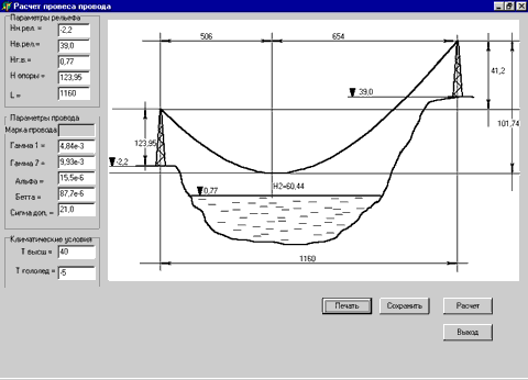 Figure 3  L'interface du logiciel des calculs informatiques du grand passage LA 150 V par le liman Bugskiy