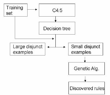 Fig 2: Overview of our hybrid decision tree/GA method for discovering small-disjunct rules