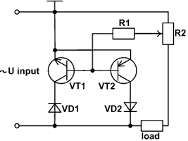 Two-transistor regulator of an alternating voltage