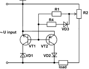 Regulator of an alternating voltage with correction of the base current