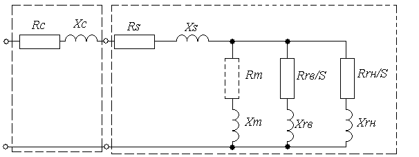 Substitutional connection of a phase of the asynchronous electric motor with the dual-circuit included in a mine network rotor