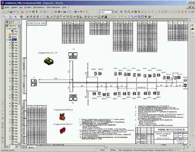Рис. 5. Чертеж электрожгута, созданный модулем SWR-Электрика в графическом редакторе SolidWorks.
