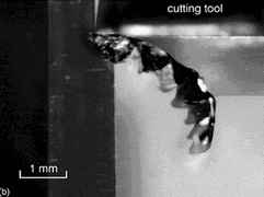 Chip formation at cutting speed V=45 m/s