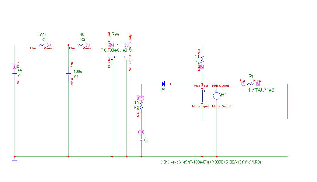 Рисунок 2 - Схема расчетная для оценки искробезопасности индуктивно-емкостной цепи (Анимация: объем - 52 кВ; количество кадров - 5; задержка между кадрами - 100 мс; количество циклов повторения - 6)