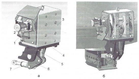 General view and the placing scheme on a ladle of an electromechanical drive sliding a shutter