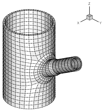 Конечно-элементная модель для расчета НДС двух пересекающихся труб