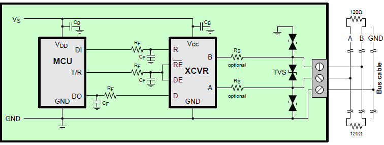 RS-485 bus node with transient protection