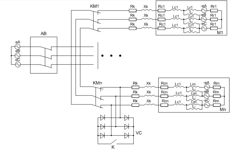 Figure 1 - Equivalent Circuits ETC land mines for the study of a short circuit after the breaker (figure animated, frame - 17; delay between shots - 500 ms; volume - 91,8 kb size - 767x498, repeating animation - infinite)