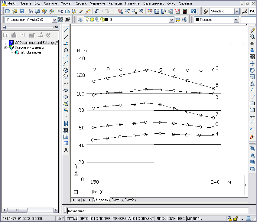 Example applications AutoCad to display the results of calculations of mechanical wire