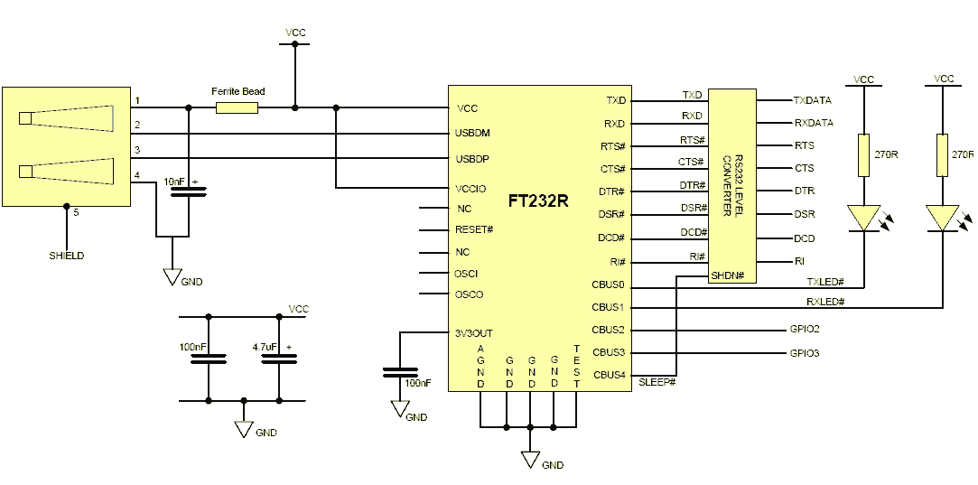 Схема подключения FT232R
