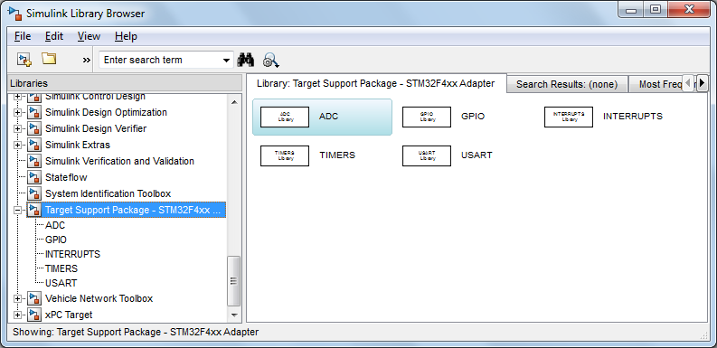 Package additions STM32MatTarget software Matlab/Simulink