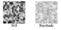 Figure 7. Noise function resulting from the SGI
implementation (left) compared to the reference
Rayshade (linearly interpolated) implementation (right).