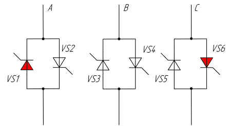 Figure 5  Diagram of thyristor voltage regulator without a neutral wire