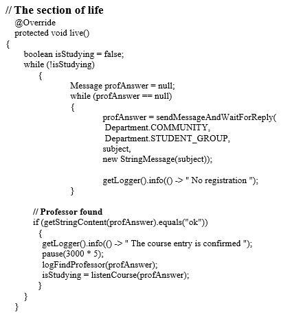 The program code of the agent section of the student