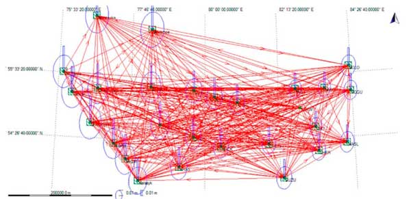 Рис. 2. Схема обработанных базовых линий сети ПДБС