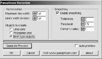 Интерфейс задания параметров векторизации изображен