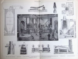 Representation of blast furnaces and other ironmaking processes from the 19th century