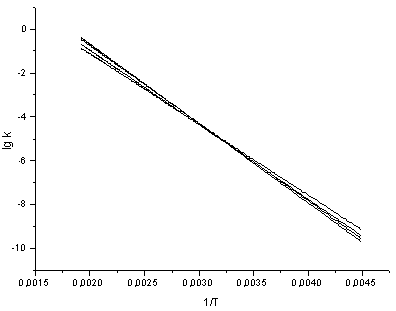  lg k  T<sup>-1</sup>   III