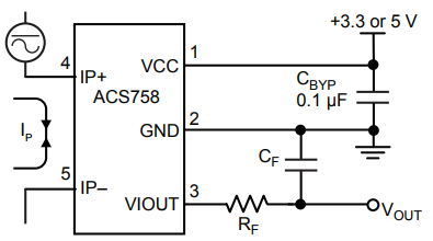 Схема подключения датчика ACS758.