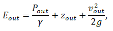 The formula for the specific energy of the flow when exiting the pump