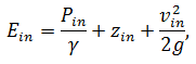 The formula for the specific energy of the flow at the entrance to the pump