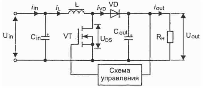 Типовая схема повышающего DC-DC преобразователя.