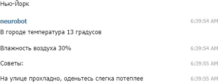 Разработанный Telegram бот, дающий прогноз погоды, и исходя из нее дает советы