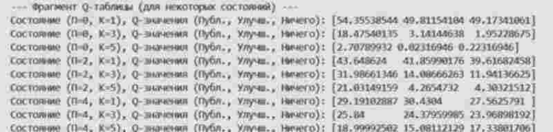 Фрагмент Q-таблицы после обучения