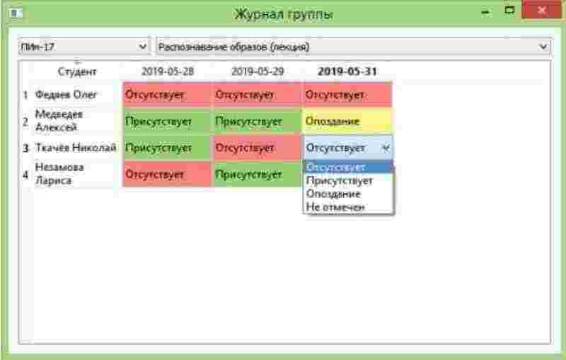 Просмотр посещаемости занятий студентами группы