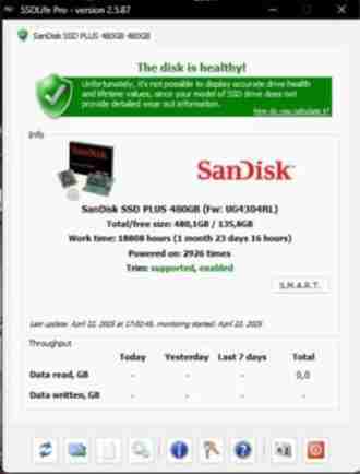 The interface of the SSD Life application
