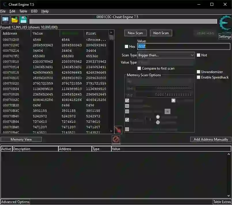 Интерфейс Cheat Engine