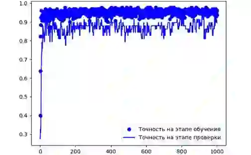 Точность на этапах обучения и проверки